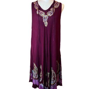Seven Islands New York Boho Asymmetrical Embroidered Plum Midi Dress  One Size
